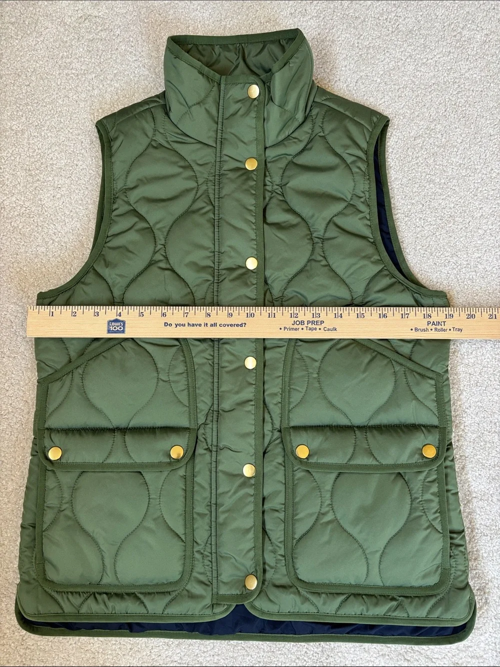 J Crew Green Primaloft Puffer Zip Snap‎ Vest Women’s Small $148